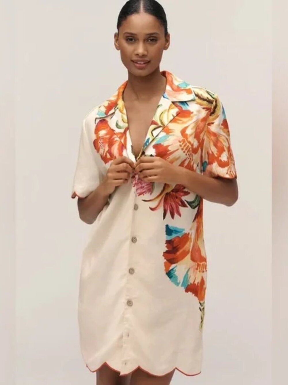 Farm Rio x Anthropologie Scalloped Shirt Dress Sz M NWT